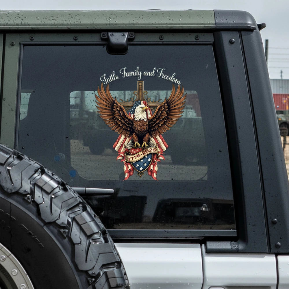 Custom Personalized Sticker with Eagle Cross & Faith Family and Freedom product photo
