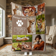 Custom Photo Upload Blanket with Forever Loved Paw Print Collage product photo