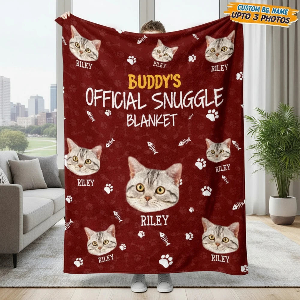 Custom Photo Upload Official Snuggle Blanket with Cat & Paw Prints product photo