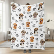 Custom Photo Upload Blanket with Dog Faces & Paw Prints product photo