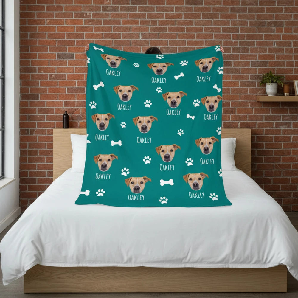 Custom Photo Upload Blanket with Paw Prints & Bones product photo