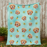 Custom Photo Upload Blanket with Dog Faces Pineapples & Avocados product photo