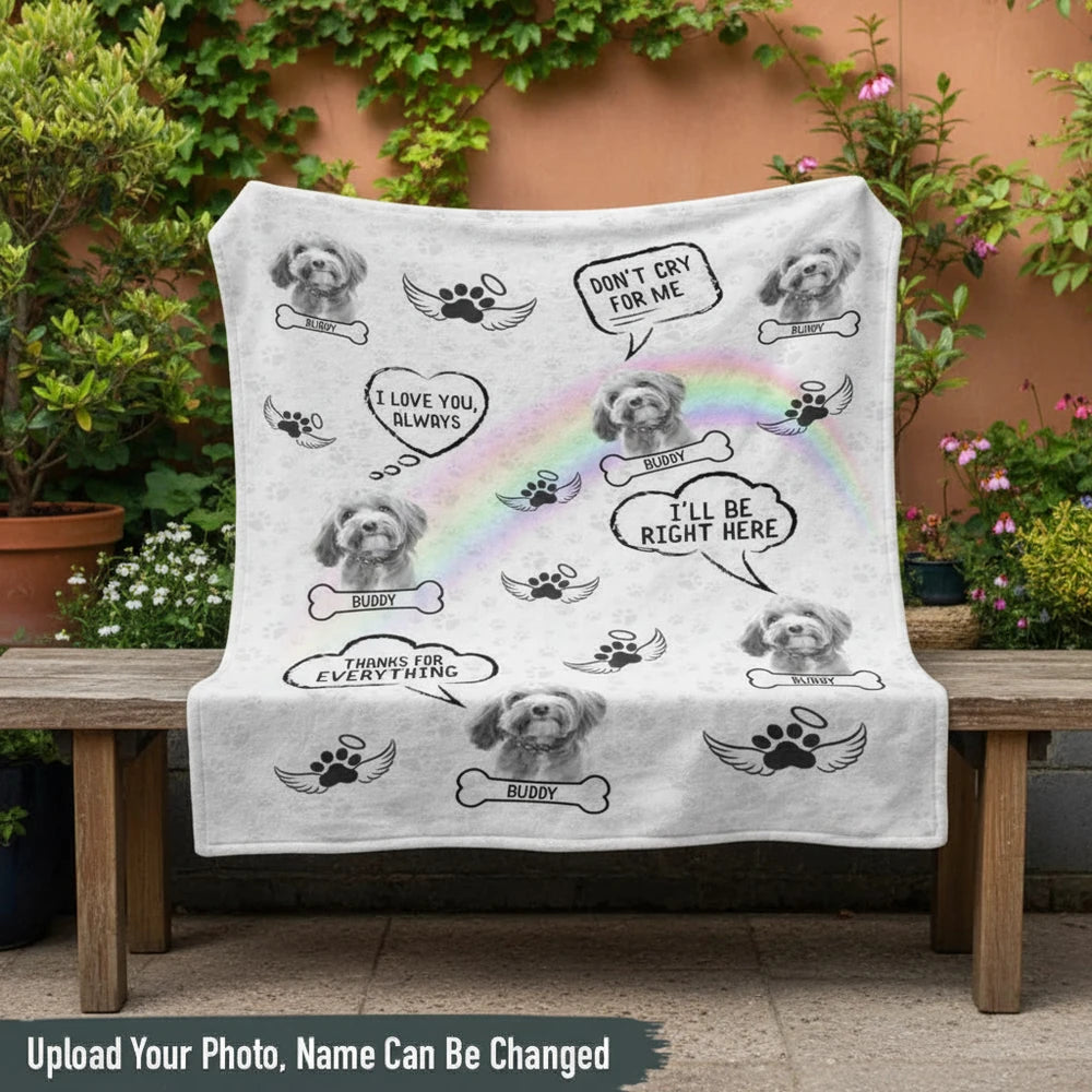 Custom Photo Upload Blanket with Angel Wings and Rainbow product photo