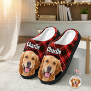 Custom Photo Upload Slippers with Red Plaid Pattern product photo