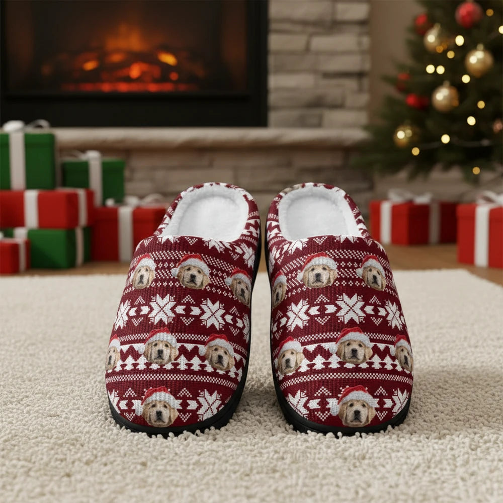 Custom Photo Upload Slippers with Christmas Sweater Pattern product photo