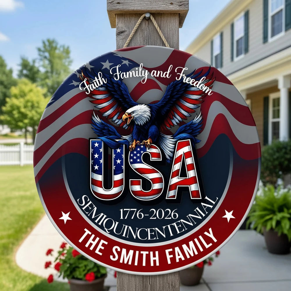 Custom Personalized Door Sign with Eagle & Faith Family Freedom product photo