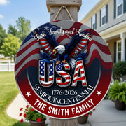 Custom Personalized Door Sign with Eagle & Faith Family Freedom product photo
