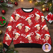 Custom Photo Upload Sweater with Santa Hats and Ho Ho Ho Text product photo
