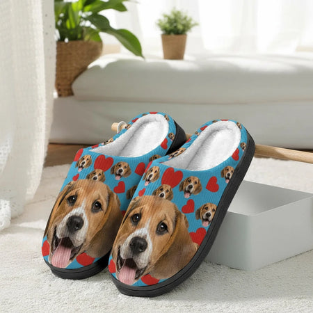 Custom Photo Upload Slippers with Dog Face & Red Hearts product photo