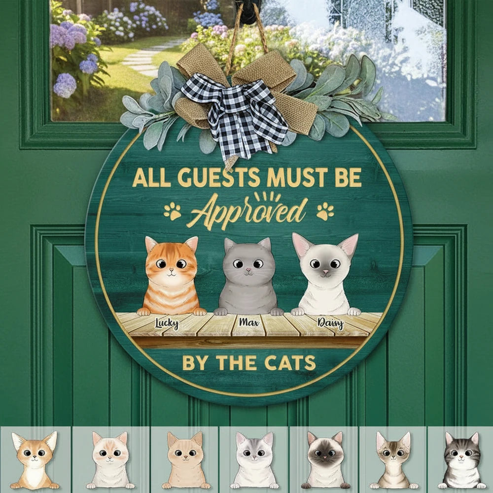 Custom Personalized Door Sign with Cats - All Guests Must Be Approved product photo
