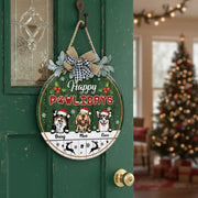 Custom Personalized Door Sign with Happy Pawlidays Christmas Dogs product photo