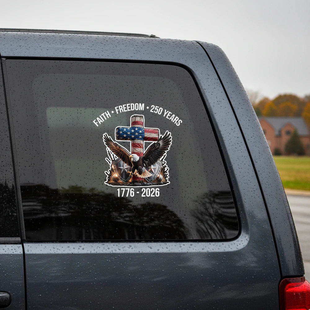 Custom Photo Upload Sticker with American Flag Eagle Cross 1776-2026 product photo