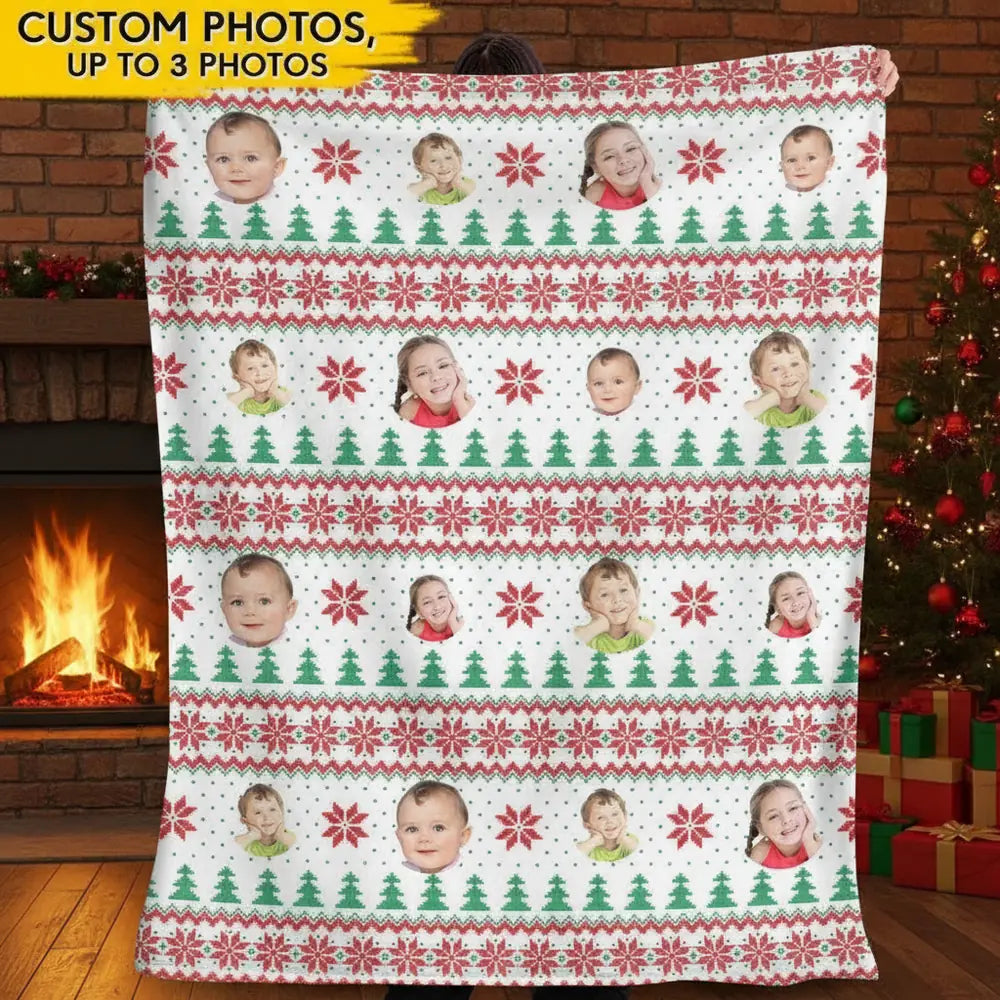 Custom Photo Upload Blanket with Christmas Sweater Pattern product photo