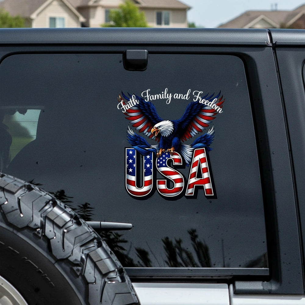 Custom Photo Sticker with Eagle Faith Family and Freedom USA product photo