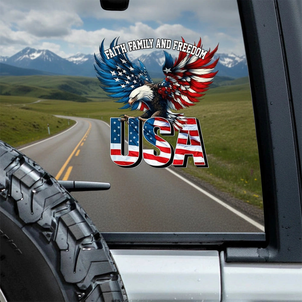 Custom Photo Sticker with American Flag Eagle Faith Family and Freedom product photo