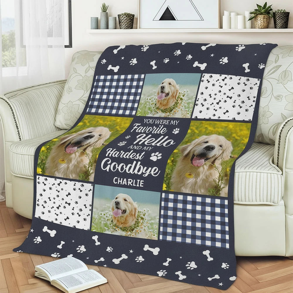 Custom Photo Upload Blanket with Paw Prints & Gingham Patches product photo