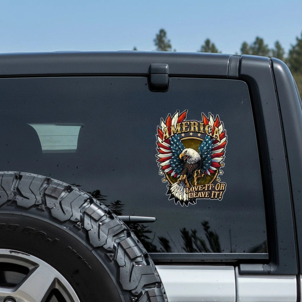 Custom Photo Upload Sticker with Bald Eagle & American Flag Design product photo