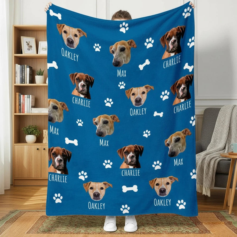 Custom Photo Upload Blanket with Paw Prints & Dog Bones product photo
