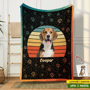 Custom Photo Upload Blanket with Paw Prints & Retro Sunset product photo