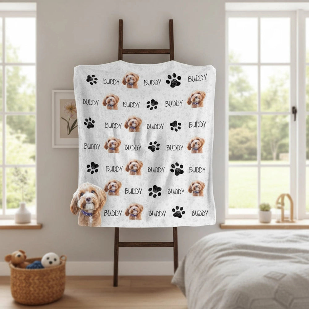 Custom Photo Upload Blanket with Paw Prints product photo
