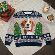 Custom Photo Upload Sweater with Beagle and Christmas Trees product photo
