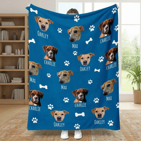 Custom Photo Upload Blanket with Paw Prints & Bones product photo