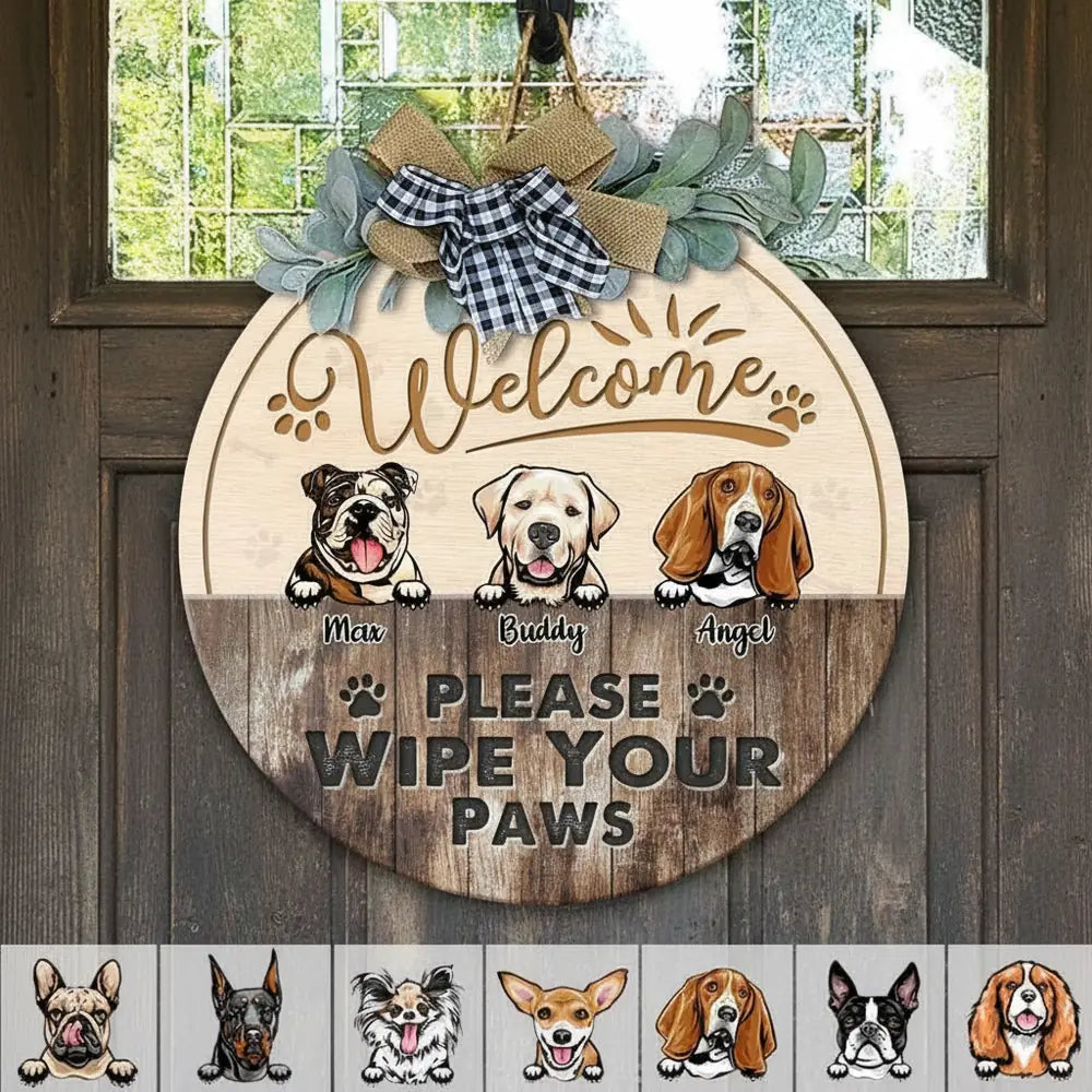 Custom Personalized Dog Door Sign - Please Wipe Your Paws product photo