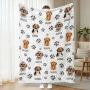 Custom Photo Upload Blanket with Dog Portraits & Paw Prints product photo