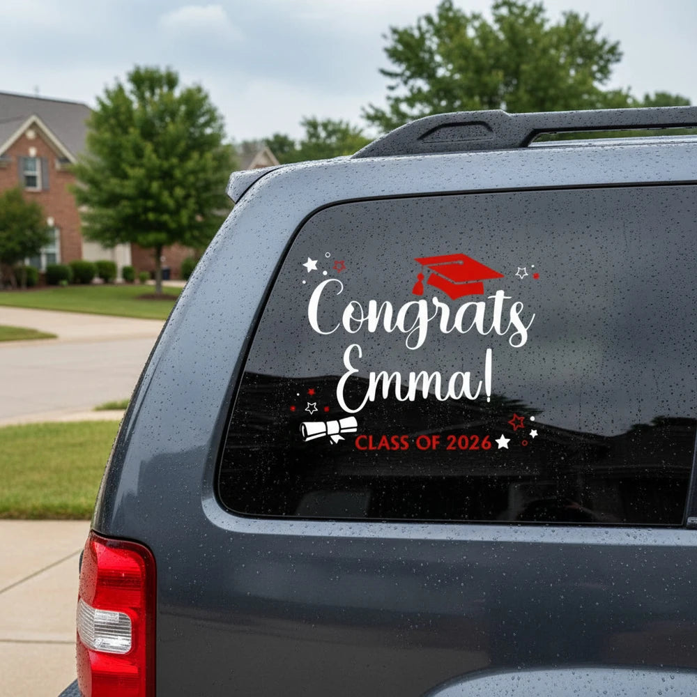 Custom Personalized Graduation Sticker with Red Cap and Diploma product photo