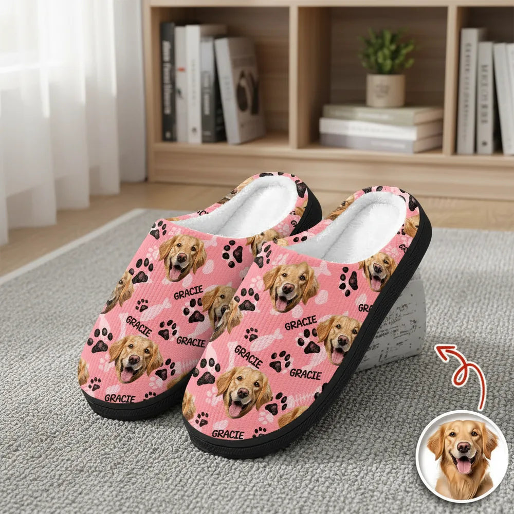 Custom Photo Upload Slippers with Dog Faces and Paw Prints product photo