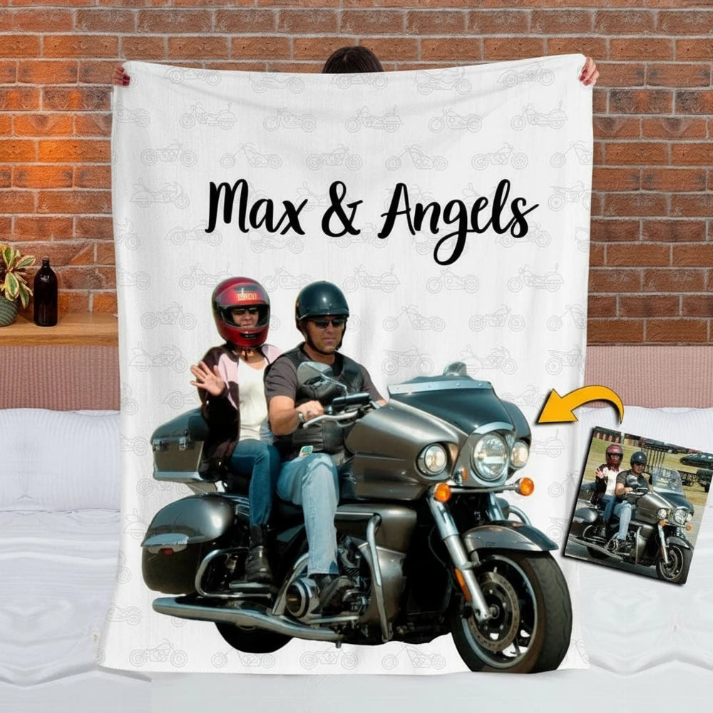 Custom Photo Upload Blanket with Motorcycle Pattern product photo