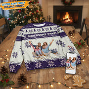 Custom Photo Upload Ugly Christmas Sweater with Snowflakes & Trees product photo