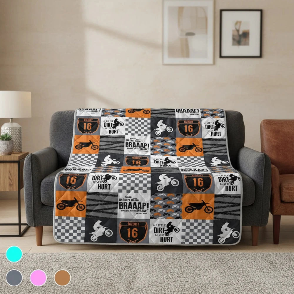 Custom Personalized Blanket with Dirt Bike & Checkered Flag Design product photo