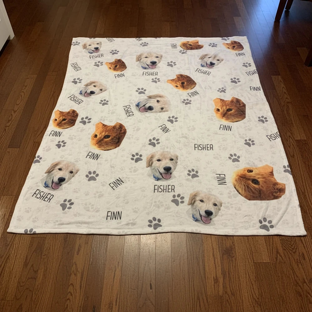 Custom Photo Upload Blanket with Paw Prints product photo