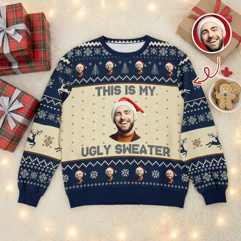 Custom Photo Upload Sweater with This Is My Ugly Sweater Text product photo