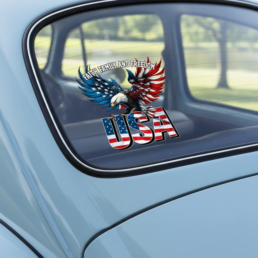 Custom Photo Sticker with American Flag Eagle Faith Family and Freedom product photo