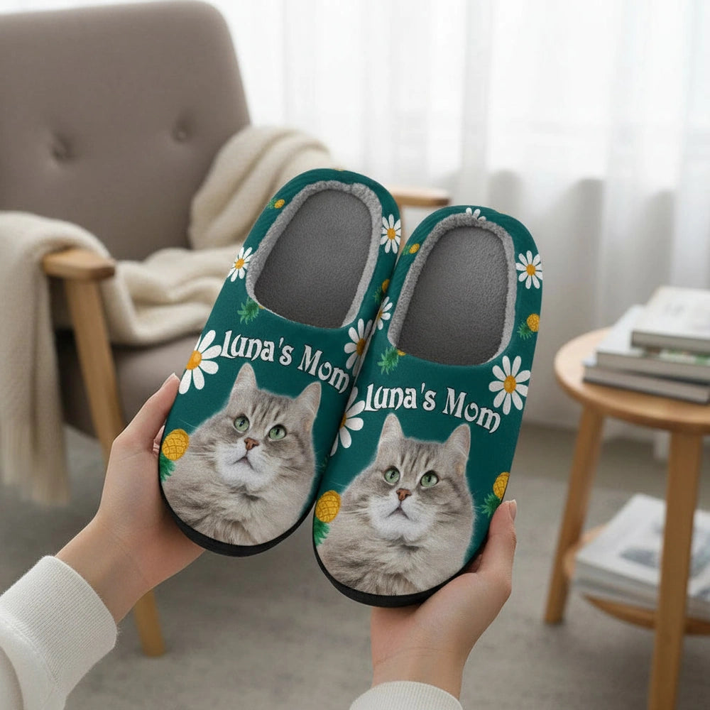 Custom Photo Upload Slippers with Paw Prints & American Flags product photo