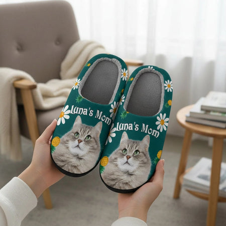 Custom Photo Upload Slippers with Paw Prints & American Flags product photo
