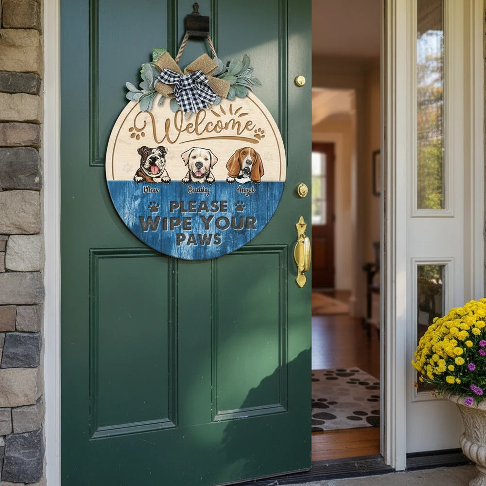 Custom Personalized Dog Door Sign - Please Wipe Your Paws product photo