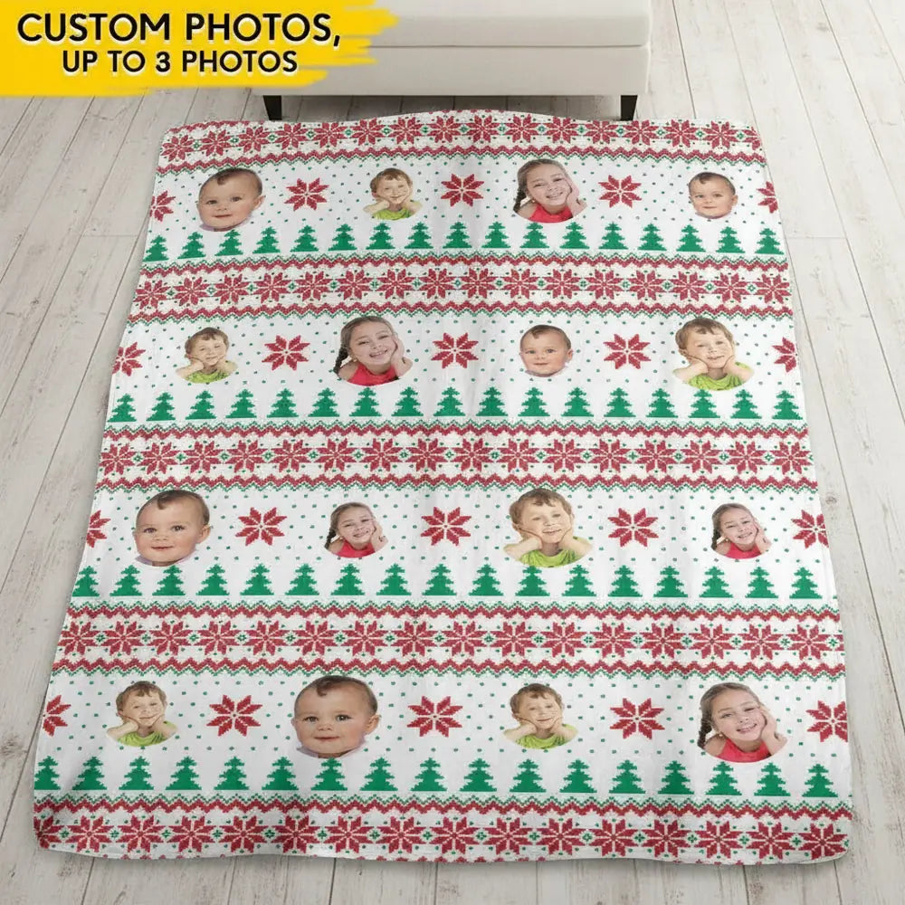 Custom Photo Upload Blanket with Christmas Sweater Pattern product photo
