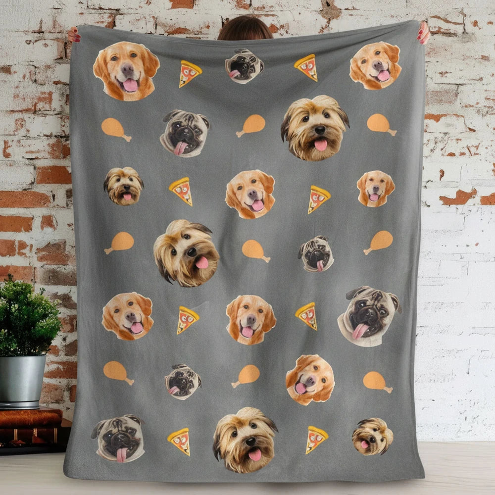Custom Photo Upload Blanket with Dog Faces Pineapples & Avocados product photo