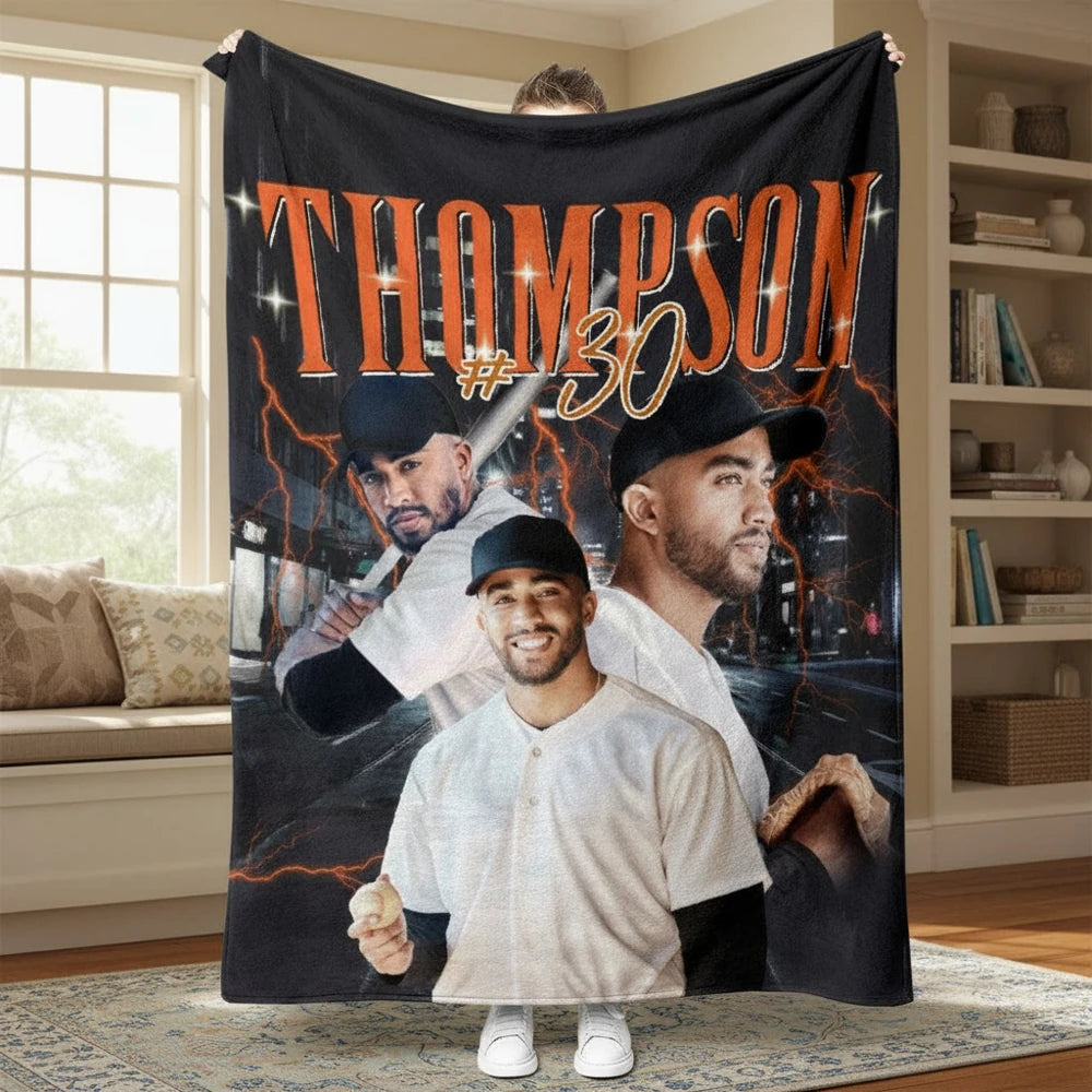 Custom Photo Upload Blanket with Lightning and Urban Background product photo