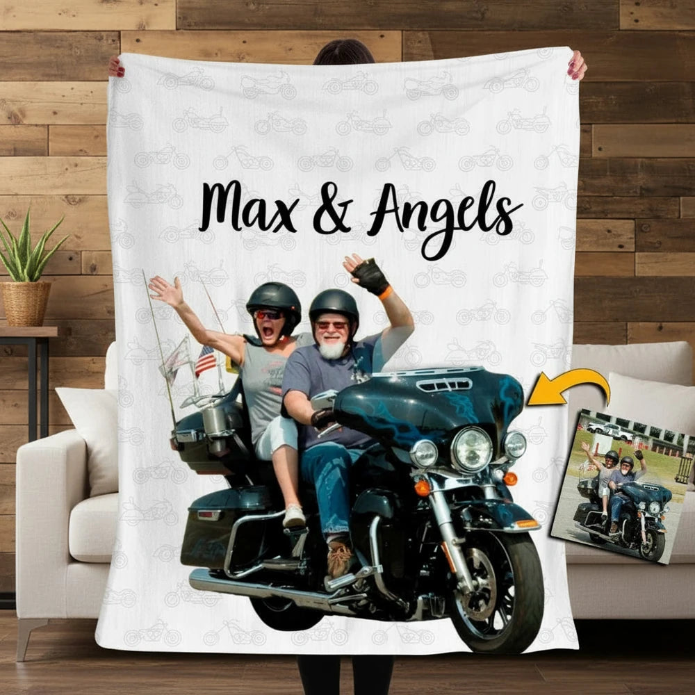 Custom Photo Upload Blanket with Motorcycle Pattern product photo