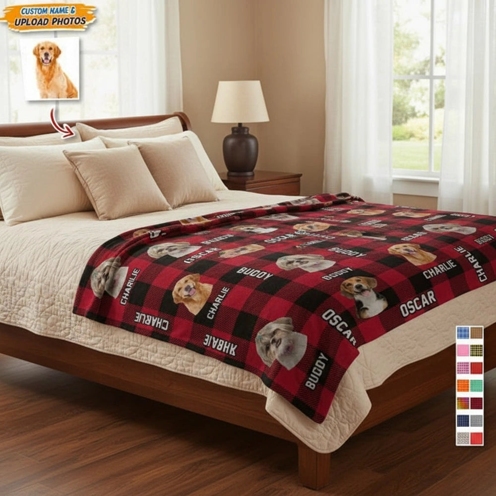 Custom Photo Upload Blanket with Colorful Plaid Pattern product photo