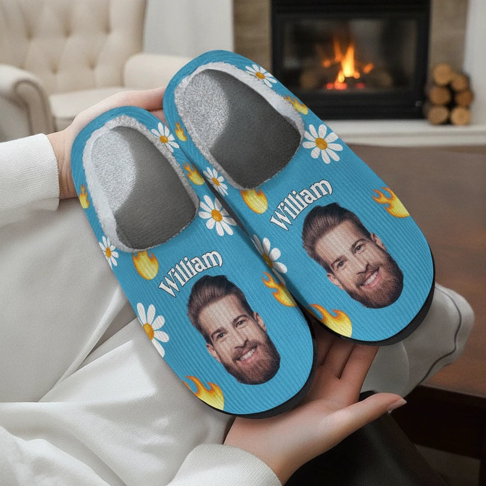 Custom Photo Upload Slippers with Daisies & Popcorn product photo