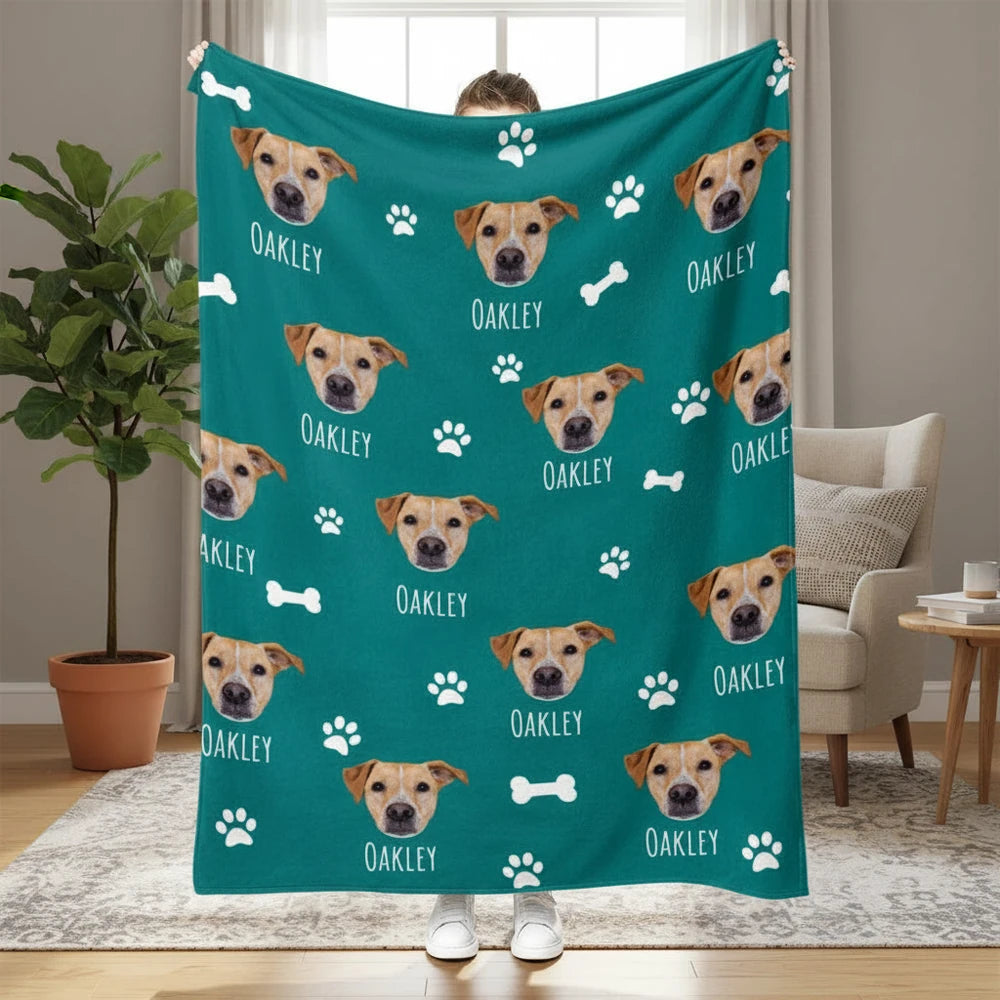 Custom Photo Upload Blanket with Paw Prints & Bones product photo