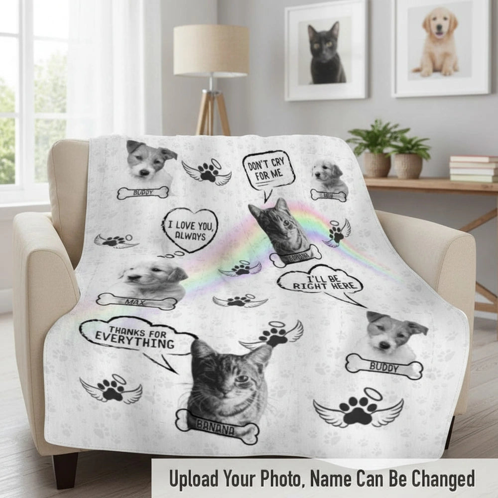 Custom Photo Upload Blanket with Angel Wings and Rainbow product photo