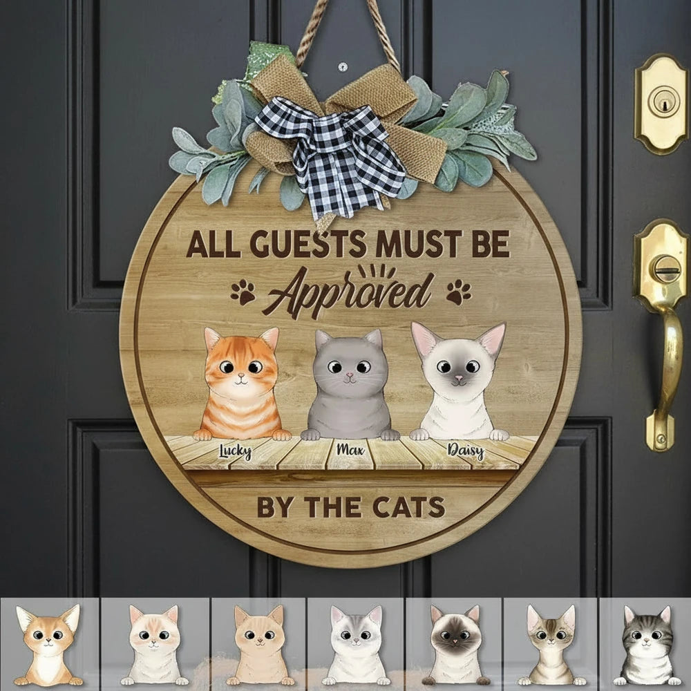 Custom Personalized Door Sign with Cats - All Guests Must Be Approved product photo