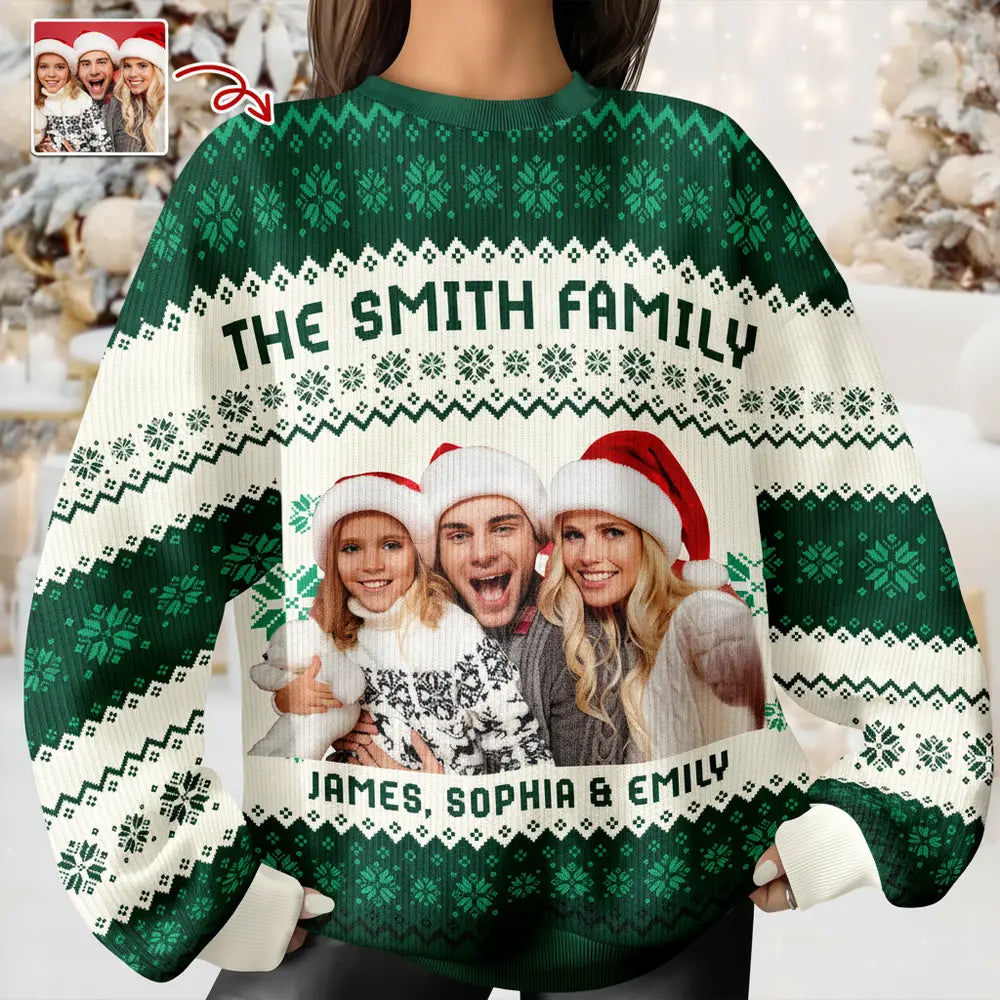 Custom Photo Family Ugly Sweater Christmas Funny Gift For Family Dad Mom Grandpa Grandma product