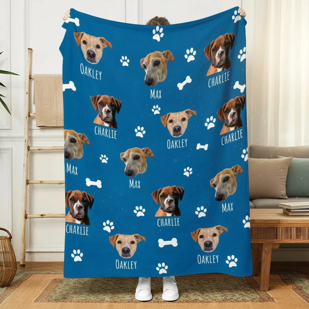 Custom Photo Upload Blanket with Paw Prints & Dog Bones product photo